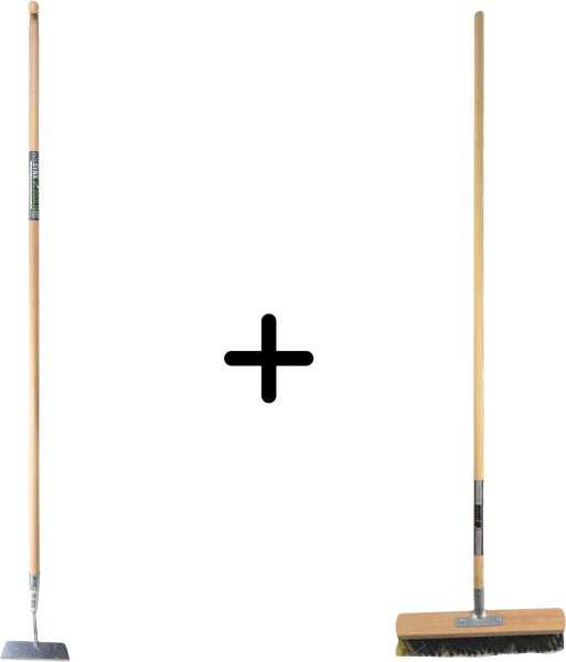 Kombination aus Fugenkratzer und Straßenbesen für die Gartenarbeit