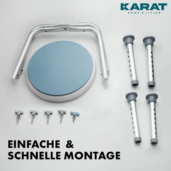 FLOORDIREKT Duschhocker Peter - 360 Grad drehbar - Höhenverstellbar - mit Anti-Rutsch-Gummifüßen - Bis 150kg belastbar