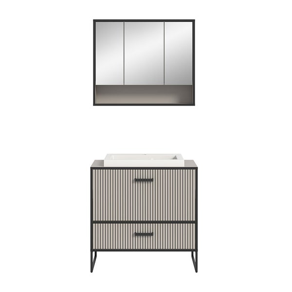 Bagno Badmöbelset 2 Teile inkl. Waschbecken hellgrau, cremefarben. 80 X 48 X 192 cm