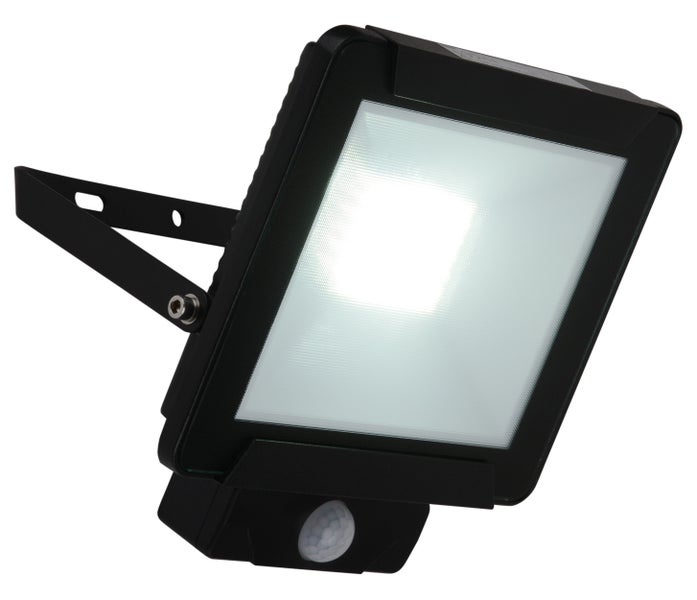 LED-Außenleuchte Radia 30W mit Sensor, aus Metall und Glas in Schwarz, mit integrierter LED