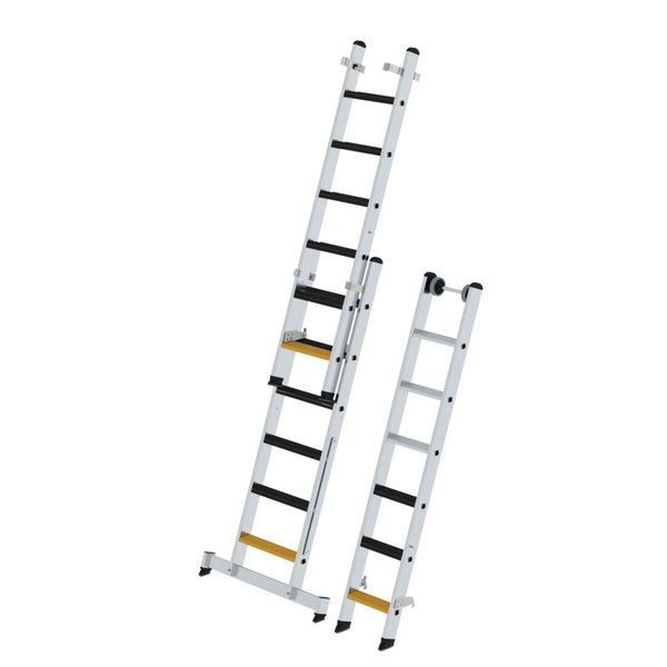 MUNK Stufen- Mehrzweckleiter mit Wandlaufrollen, clipstep R13 und Nivello® Traverse 3x6 Stufen