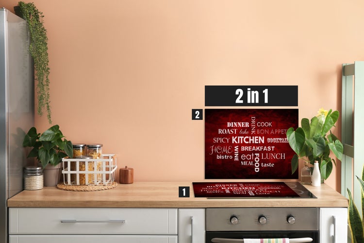 Herdblende-/Abdeckplatte Abdeckplatte Herd - Acrylglas Spicy Kitchen Sprachen | Spritzschutz | Küchenrückwand |  Lokal produziert Camping | COV00057 | 60cm x 52cm  x 0.4cm