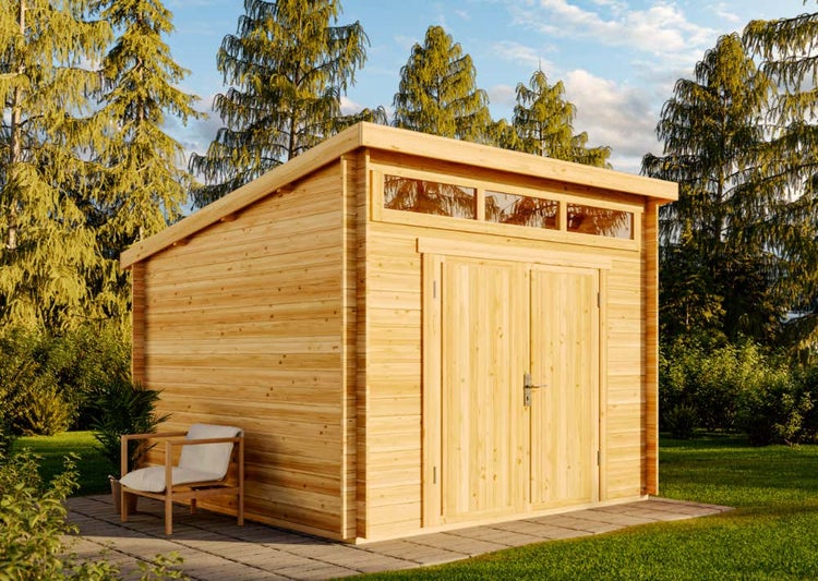 Alpholz Gartenhaus Maria-Optima28 Gartenhaus aus Holz in natur, Holzhaus mit 28 mm Wandstärke, Blockbohlenhaus mit Montagematerial imprägniert