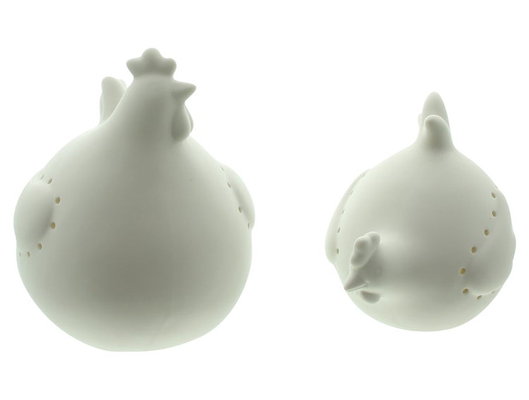 FRANK FLECHTWAREN | LED-Huhn White, 2er Set, PORZELLAN, KUNSTSTOFF, 11 x 9 x 10 cm, 12,5 x 11 x 13,5 cm
