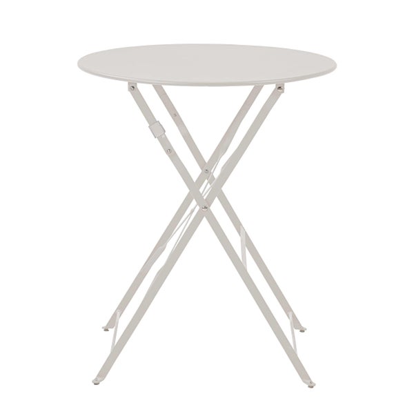Runder klappbarer Bistrotisch aus Metall in Weiß.