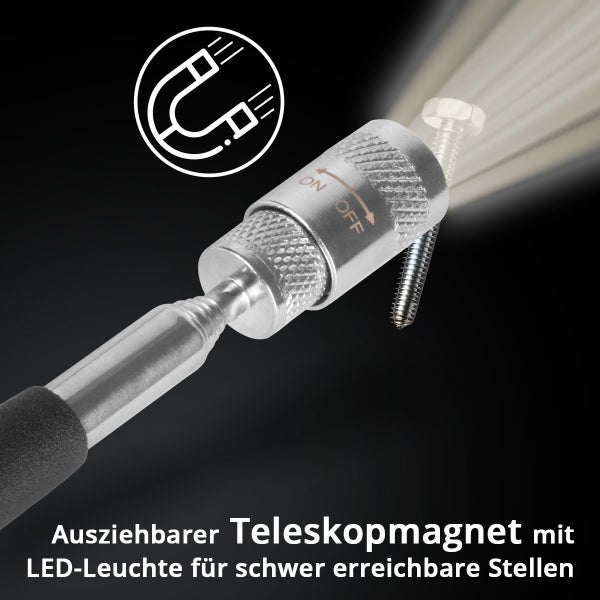Ausziehbarer Teleskopmagnet mit LED Leuchte zum Aufheben von Schrauben