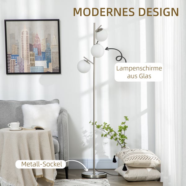 HOMCOM Stehleuchte, 27L x 27B x 169H cm, Glas, Silber