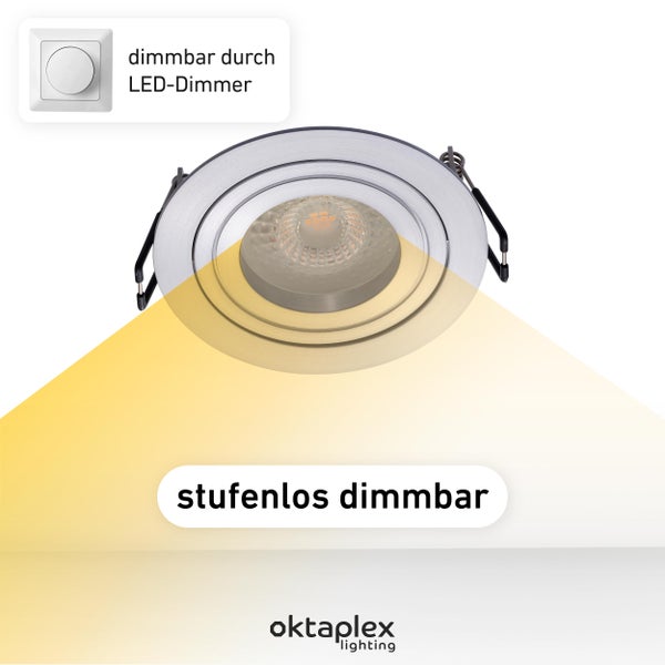 LED Einbaustrahler Stufenlos dimmbar 5W 3000K 380lm Warmweiß 6er Set Lyon Einbauleuchten Alu Einbaudurchmesser 80mm Rund
