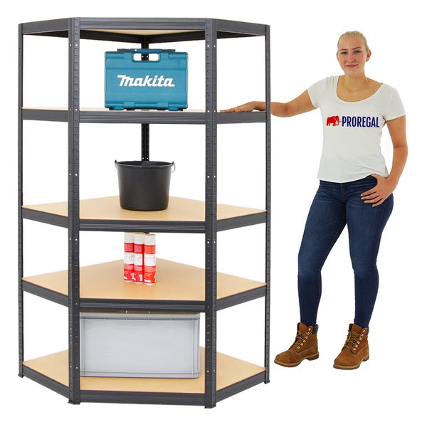PROREGAL Eckregal Slim Elephant HxBxT 180 x 90 x 45 cm Fachlast 250 kg Schwarz
