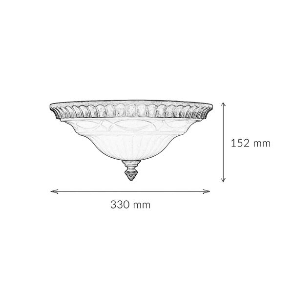 Technische Zeichnung einer Deckenleuchte mit den Maßen 330 mm Breite und 152 mm Höhe.