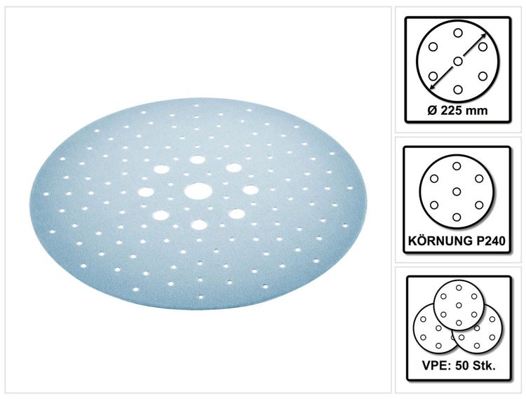 Festool STF D225/128 Schleifscheibe Granat P240 225 mm 50 Stk. ( 2x 205663 ) für Langhalsschleifer PLANEX