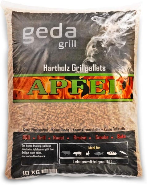 GEDA Grill Hartholz Pellets Apfel, Grillpellets für Pelletsmoker, Pizzaofen, Grill und Räucherofen