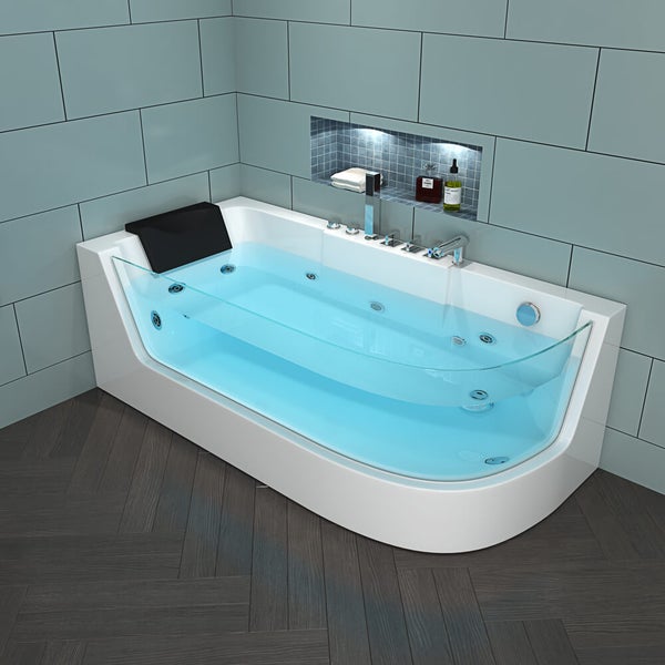 Home Deluxe - Whirlpool Badewanne - CARICA Rechts weiß mit Heizung und Massage - Maße: 170 x 80 x 59 cm I Eckwanne, Indoor Badewanne