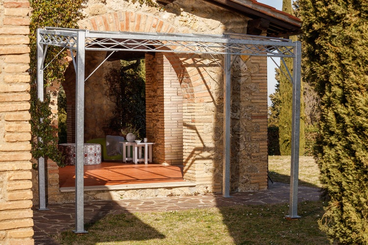 Pergola ELEO Ischia 2 x 3 m feuerverzinkt | mit Sonnensegel ecru