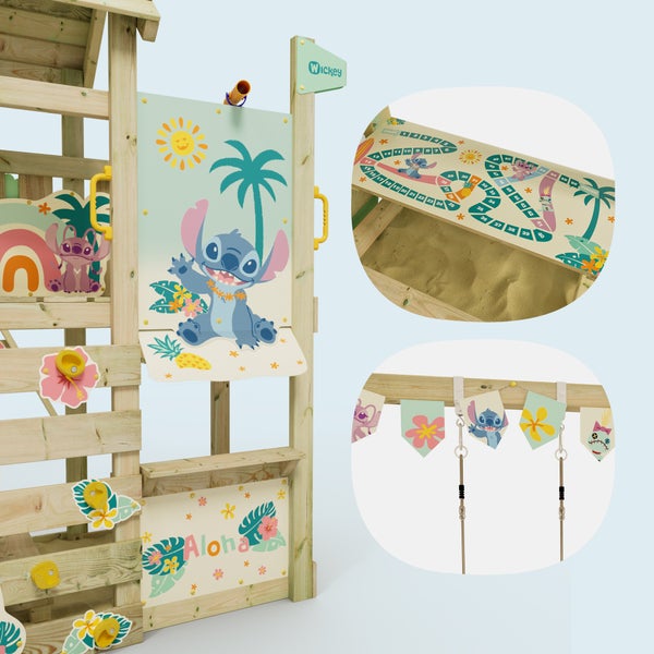 WICKEY Spielturm Disney Stitch Adventure mit Rutsche und Doppelschaukel