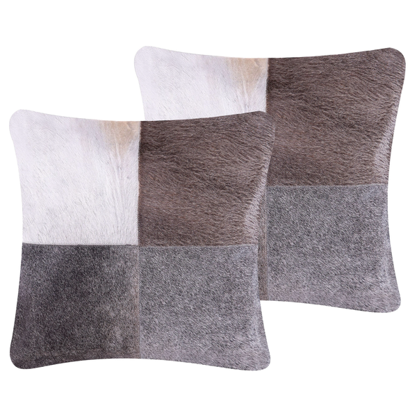 Dekokissen 2er Set NELLAD Echtleder 45 x 45 cm Grau Patchwork