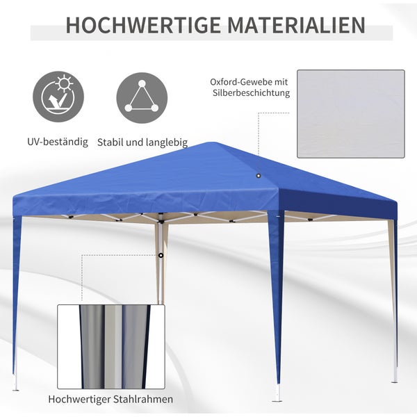 Outsunny Pavillon ca. 3x3m, wasserabweisend Stabil Winterfest Pop-up Faltpavillon, UV Schutz, Faltbar Partyzelt Gartenzelt mit Tasche, Gartenpavillon für Camping Garten, Blau