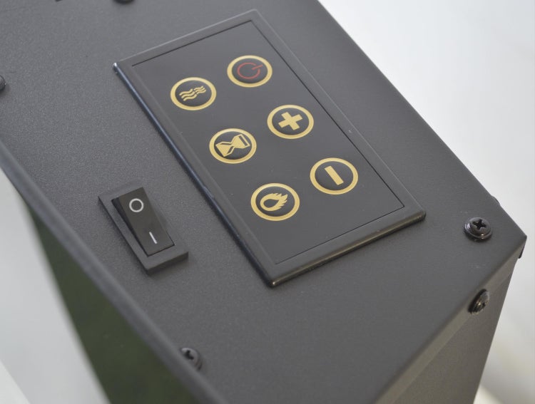 Bedienfeld eines Heizgeräts mit verschiedenen Funktionssymbolen.