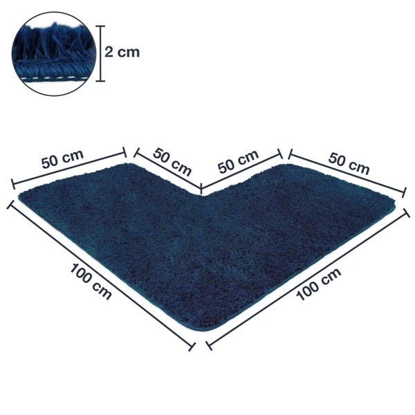 Eckiger Badteppich mit den Maßen 100 x 100 x 50 x 50 x 50 x 50 cm und einer Florhöhe von 2 cm.