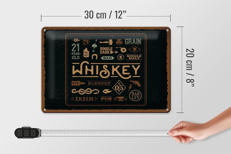 Blechschild Spruch Whiskey blended irish pub 30x20cm