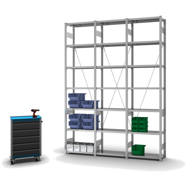 PROREGAL Fachbodenregal Stecksystem T-Profil Light-Duty Grundregal HxBxT 300 x 75 x 30 cm 7 Ebenen Fachlast 150 kg Einseitig Nutzbar Verzinkt