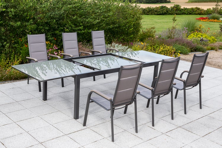 Trivero Gartenmöbelset 7tlg., Stapelsessel, Ausziehtisch 200 (300) x 110 cm