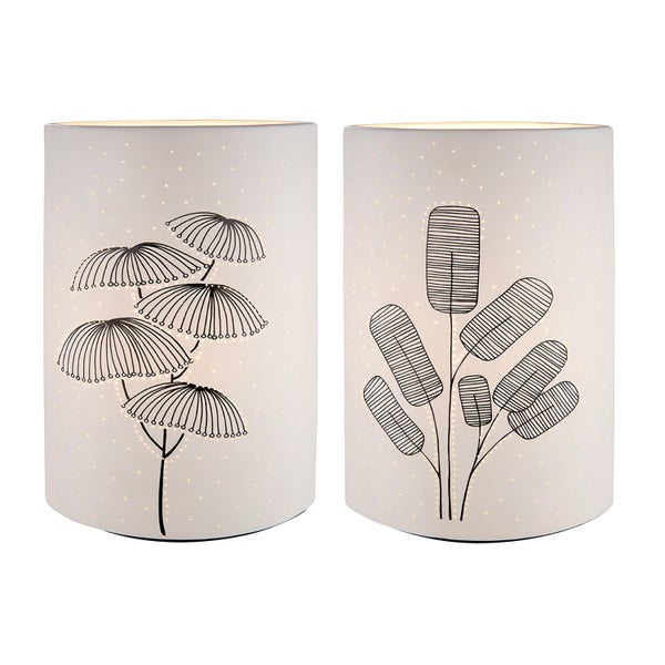 Tischleuchten GILDE 2er Set DAGOBA Lampen weiß Höhe 28cm Porzellan