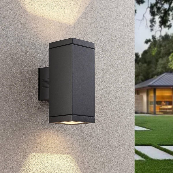 Lucande Wandleuchte außen Stani (spritzwassergeschützt (Modern) in Alu aus Aluminium (2 flammig, E27) - Außenwandleuchten Wandlampe Led Außenlampe Outdoor für Außenwand/Hauswand Haus