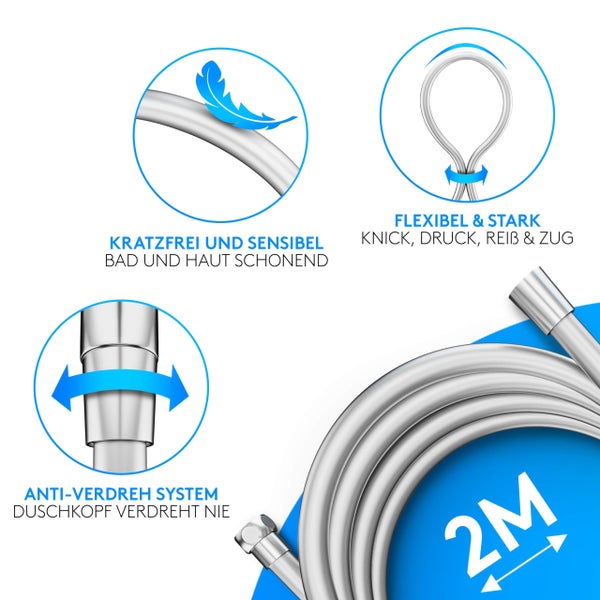 Lyvanas - TESTSIEGER - Duschkopf mit Schlauch und Halterung - Brausekopf für Dusche & Badewanne in extra gross (Ø15cm) - Wellness Regendusche mit 5 Strahlarten