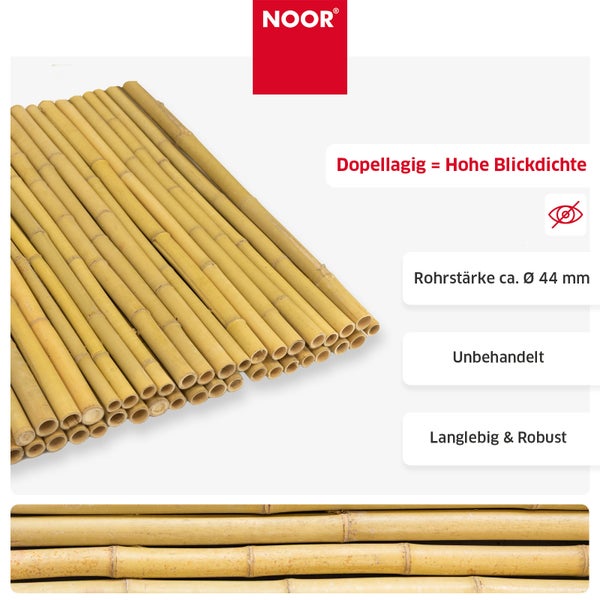 Noor Bambus Sichtschutzmatte doppellagig mit vierundvierzig Millimeter Rohrstärke unbehandelt und robust