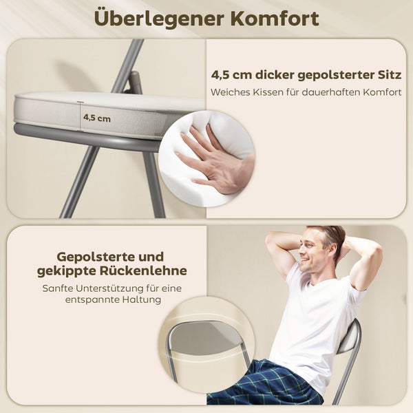 Detailansicht eines Klappstuhls mit Stahlrahmen, dreieckiger Struktur und Anti-Rutsch-Fußpads.