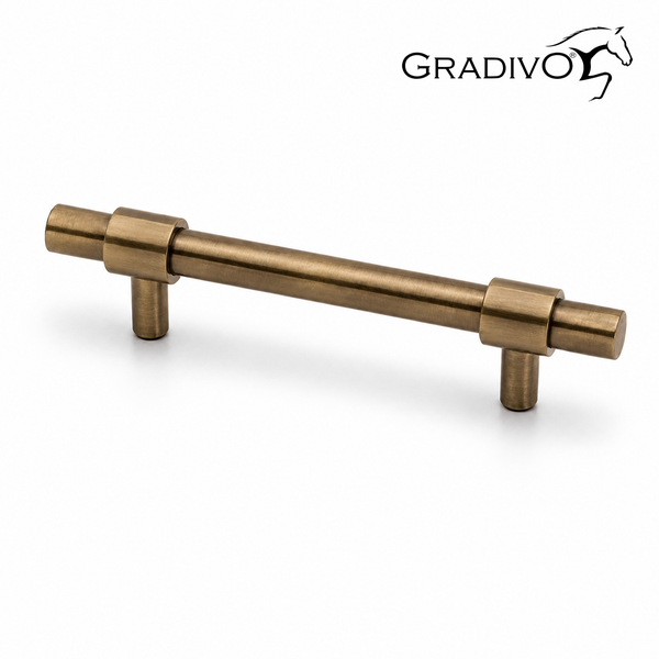 Möbelgriff von Gradivo, Stangengriff aus Metall im zylindrischen Design, Gradivo Logo.