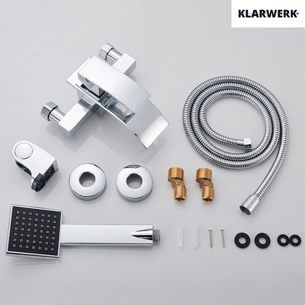 Klarwerk Wannenarmatur Set mit Brausekopf, Schlauch, Wandhalterung und Anschlussteilen aus Metall