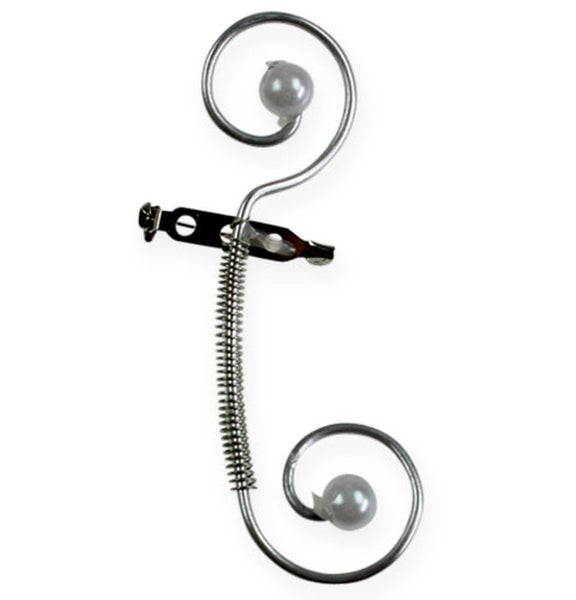 Dekorativer Spiralclip mit Perle und Krokodilklemme zur Befestigung von Fotos oder Notizen.