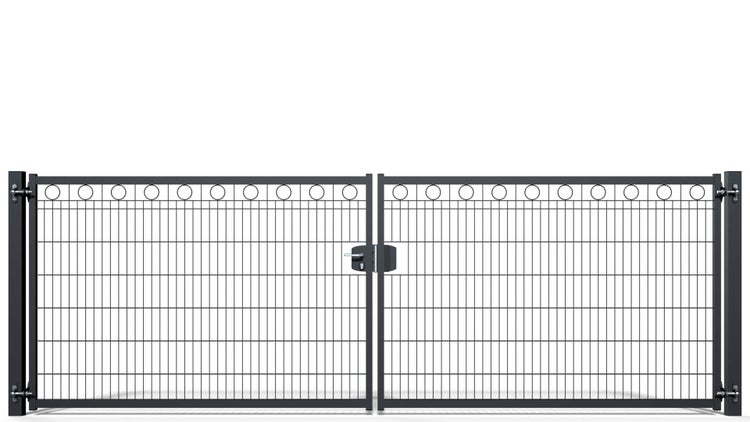 Gartentor ZAUNGURU BASIC-Line Berlin Kreis aus Metall, Höhe: 143cm, Breite: 441cm, 2-flügelig inkl. Pfosten, Schloss und Zubehör, Feuerverzinkt und in RAL 7016 Anthrazitgrau pulverbeschichtet