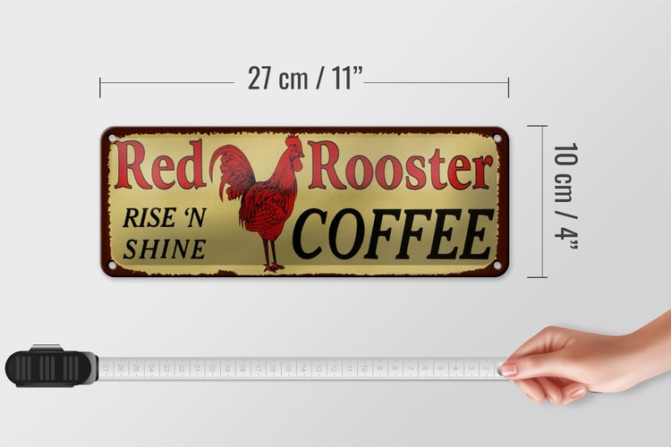 Blechschild Spruch 27x10cm Red Rooster rise`n shine COFFEE Dekoration