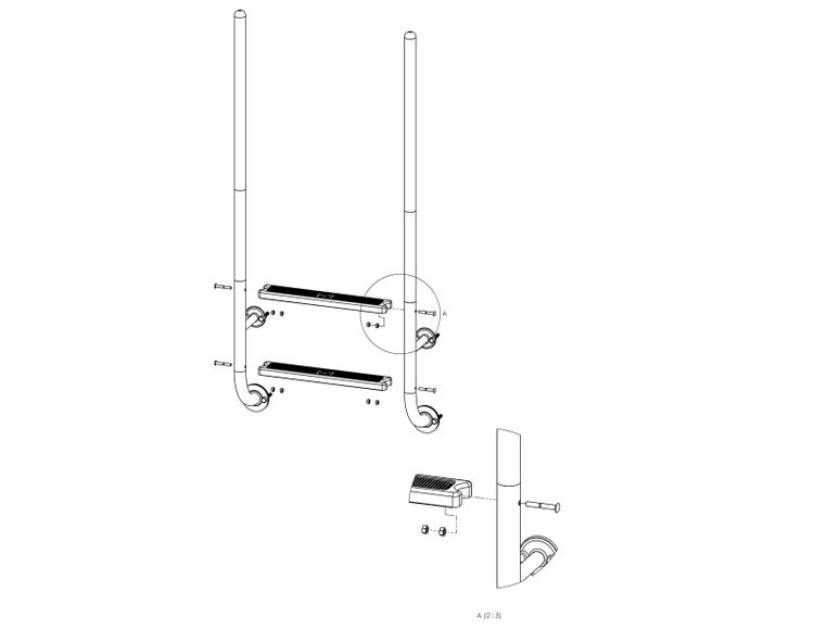 Installationszeichnung einer Pooltreppe mit zwei Stufen.
