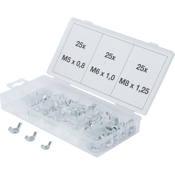 Drei Flügelmuttern aus Metall