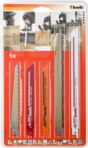 kwb Säbelsägeblatt-Satz für Holz und Metall - Sägeblatt-Set, 5-teilig für Universal-Sägen / Recripro-Sägen / Elekrofuchsschwanz