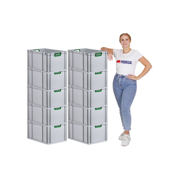 PROREGAL Spar Set 10x Eurobox Nextgen Color Mit Auflagedeckel & Schiebeschnappverschlüsse HxBxT 32 x 40 x 60 cm Griffe Grün Offen Verstärkter Boden