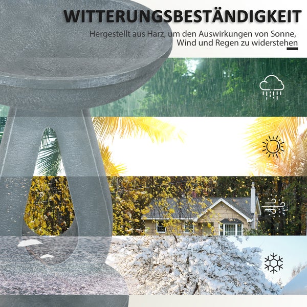 Outsunny Vogeltränke, 51 cm Höhe Vogelbad, Vogelbecken mit Ständer, Vogelfutterspender mit Stein-Look, Wildvogeltränke für Garten, Balkon, Grau