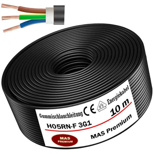 MAS Premium Gummischlauchleitung H05RN-F 3G1, Länge von 10 Meter, Stromkabel