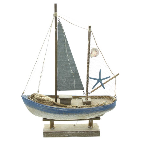 FRANK FLECHTWAREN | LED-Deko Segelschiff, 35,5 x 11,5 x 48 cm, HOLZ, KUNSTSTOFF, SISAL, METALL