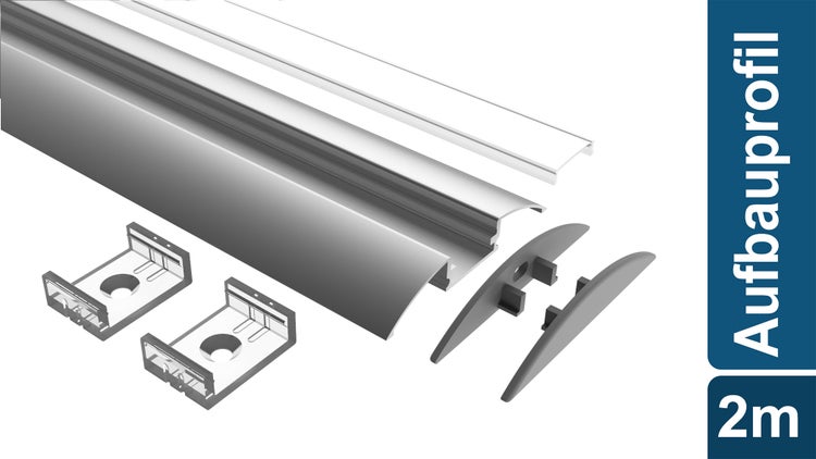 TIVENDIS Led Alu Profil 2 m KK mit Zubehör für Strip / Streifen bis 12 mm breit | Abdeckung satiniert milchig  |  Einabu Aufputz Sockelleiste Fußleiste Bodenleiste eloxiert