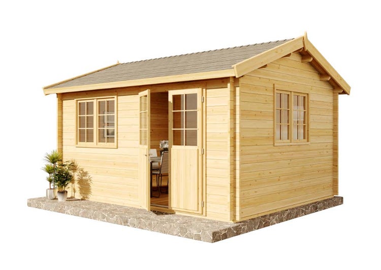Alpholz Gartenhaus Collin ISO Premium Gartenhaus aus Holz in natur, Holzhaus mit 70 mm Wandstärke, Blockbohlenhaus mit Montagematerial imprägniert 4,8x3,9m