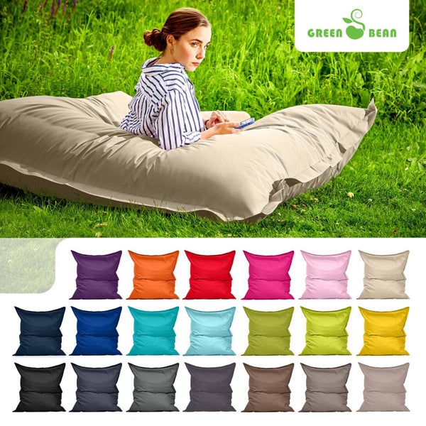 Green Bean Sitzsack XXL 140x180cm 380 Liter Kinder & Erwachsene Bean Bag EPS Perlen Füllung Riesensitzsack Groß Draußen Outdoor Liegekissen Waschbar Wetterfest Lounge Sitzkissen Bodenkissen Beige