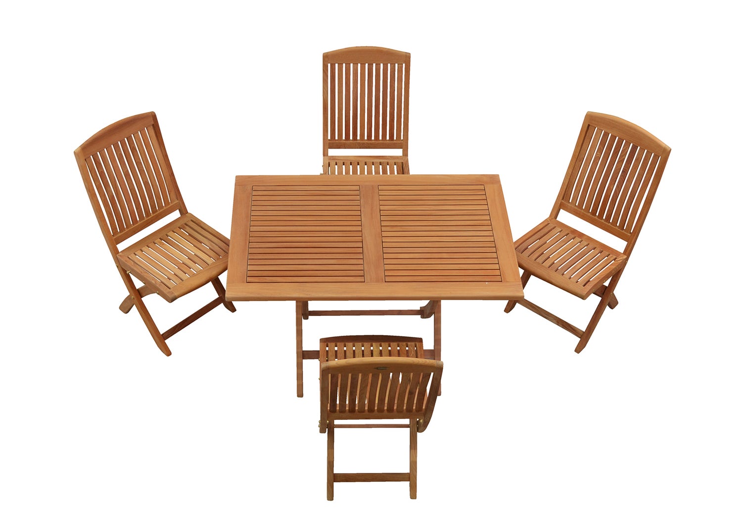Teak Sitzgruppe 4 Gartenstühle klappbar und 1 Klapptisch 100 x 70 cm premium