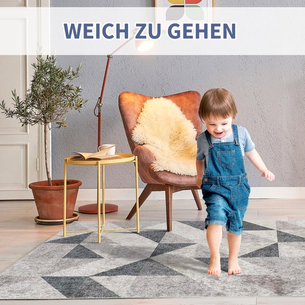 HOMCOM Teppich mit geometrischen Formen, für Schlafzimmer, Wohnzimmer, Küche, Vliesbeschichtung,  120 x 170 cm, Polyester, Grau+Schwarz+Weiß