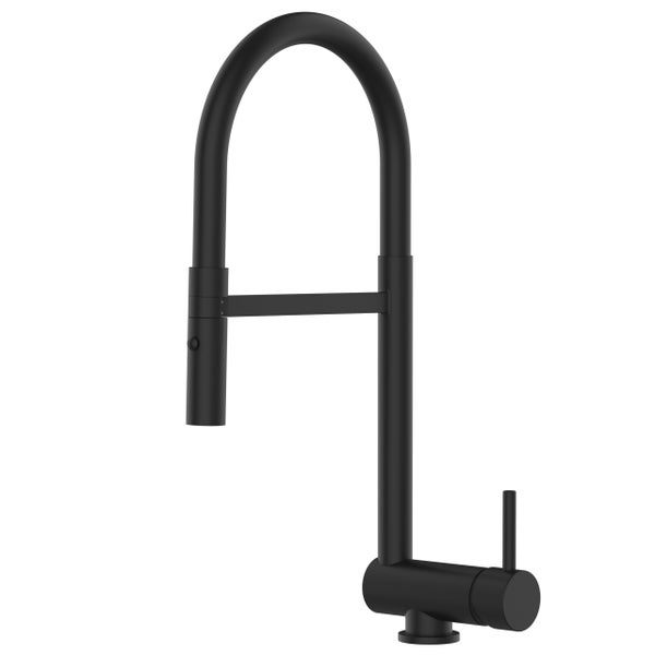 Wasserhahn Vorfenster Küchenarmatur, Umklappbar 6 CM, mit 360° schwenkbarem Auslauf, abnehmbare 2 strahl Handbrause, Schwarz Matt / Schwarz