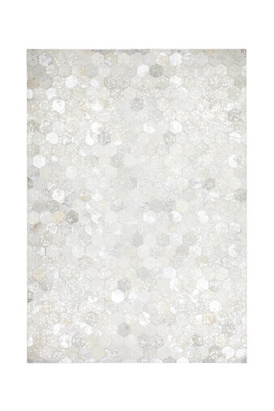 Rechteckiger Teppich mit sechseckigem Muster aus Lederflicken in Patchwork Optik